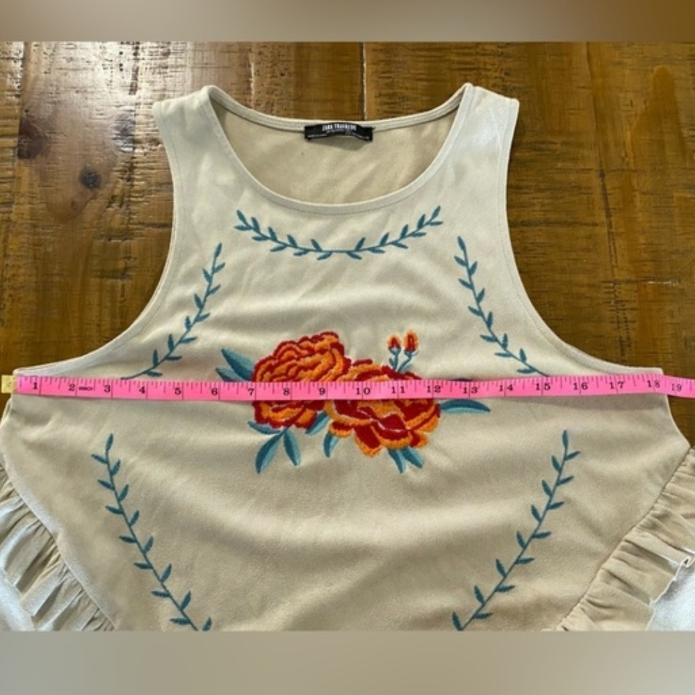 Zara Cream Cropped Tank with Orange Embroidered Floral - Picture 4 of 4